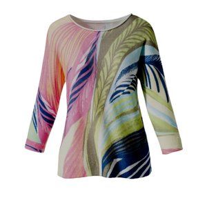 NWT Womens Size 16 Chico's Multi-Palms Boat-Neck Pullover Knit Sweater Top